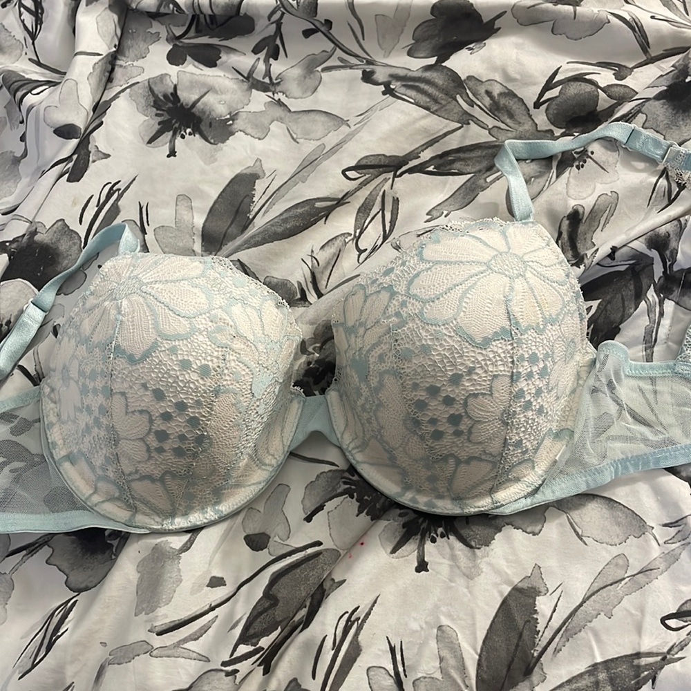 Victoria’s Secret white and blue lace bra